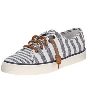 Sperry Women's Lace Up Sneakers (STS95227), White/Blue Stripe, Size US 7.5 USED